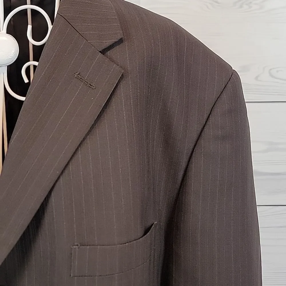 Linea Uomo Blazer Pinstriped Wool Brown Suit Jacket Mens Size 46R